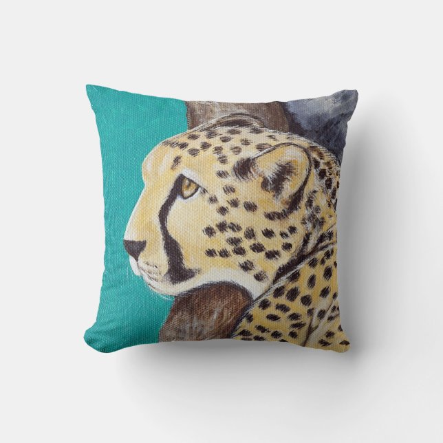Cheetah Painting Throw Pillow (Front)