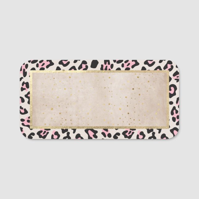 Cheetah Pattern And Gold Vintage Name Tag (Front)