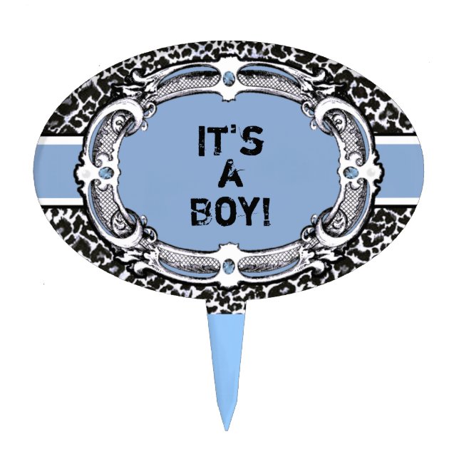 Cheetah Pattern Blue Label Cake Topper (Front)