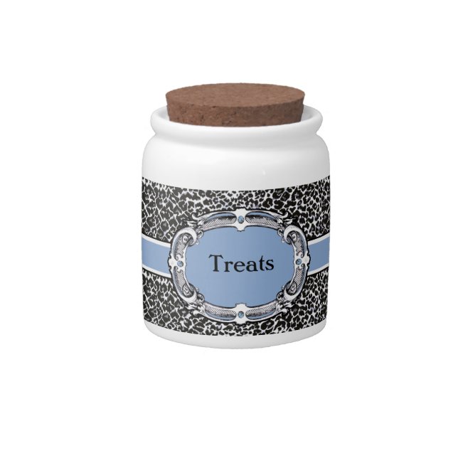 Cheetah Pattern Blue Label Candy Jar (Front)