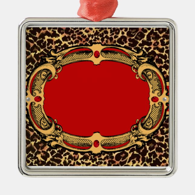 Cheetah Pattern Red Label Metal Ornament (Front)