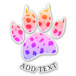 Cheetah Paw Print Custom Text Colorful Sticker