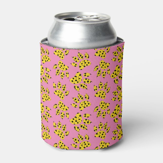 Cheetah Paw Print Pattern On Pink Can Cooler (Can Front)