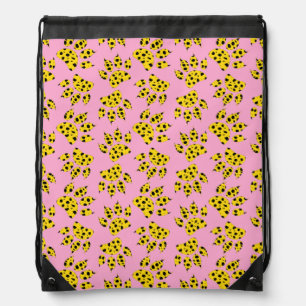 Cheetah Paw Print Pattern On Pink Drawstring Bag