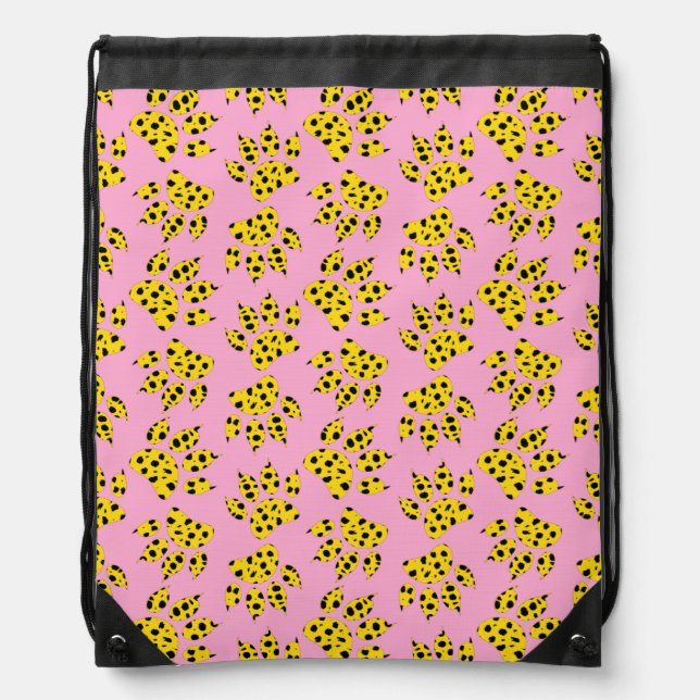 Cheetah Paw Print Pattern On Pink Drawstring Bag (Front)