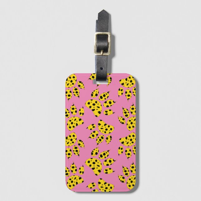 Cheetah Paw Print Pattern On Pink Luggage Tag (Front Vertical)