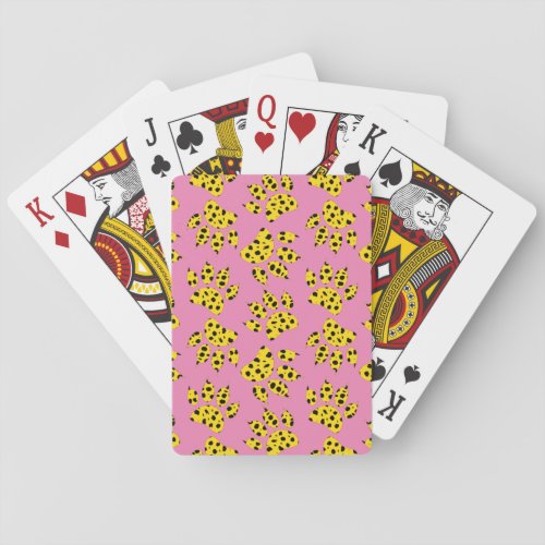 Cheetah Paw Print Pattern On Pink Poker Cards