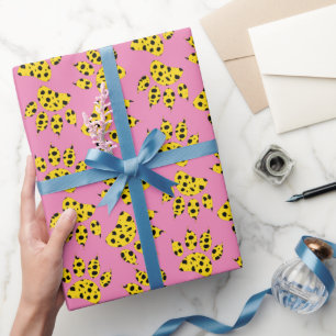 Cheetah Paw Print Pattern On Pink Wrapping Paper