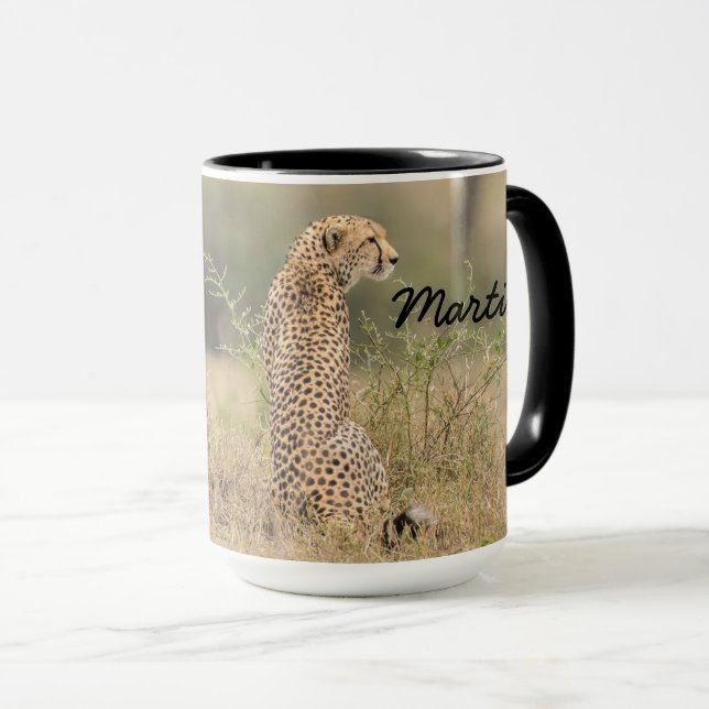 Cheetah Personalize Name Black Interior Gift Mug (Front Right)