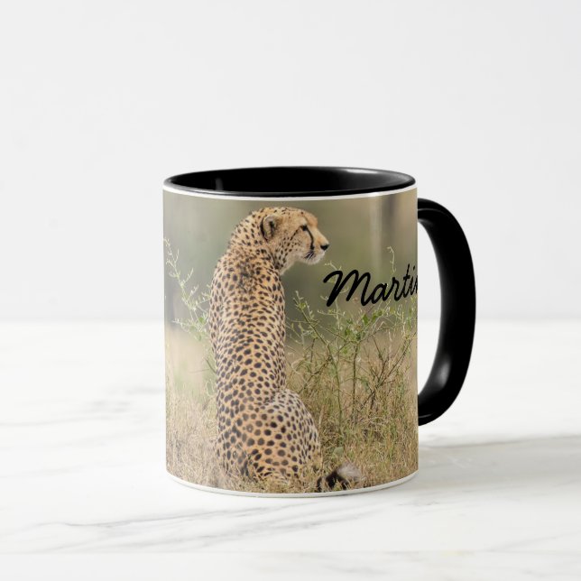 Cheetah Personalize Name Black Interior Gift Mug (Front Right)