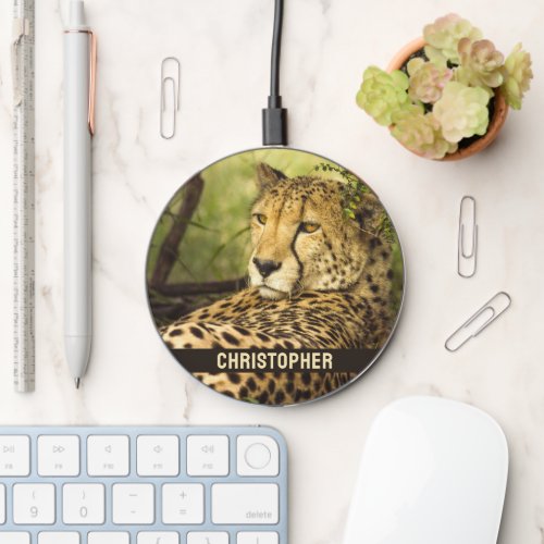 Cheetah Photo Add Name Wireless Charger