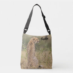 Cheetah Photo Natural Setting Personalize Name Crossbody Bag