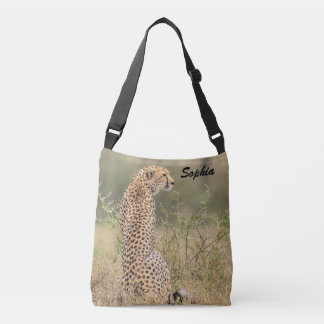 Cheetah Photo Natural Setting Personalize Name Crossbody Bag