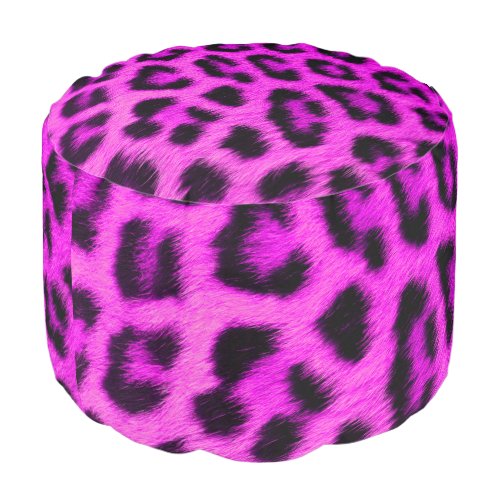 Cheetah Pink Fur Print Pouf
