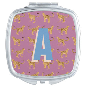 Cheetah, pink leopard monogrammed compact mirror