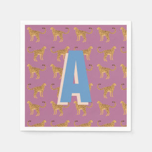 Cheetah, pink leopard monogrammed napkins