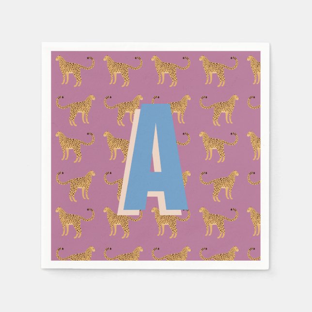 Cheetah, pink leopard monogrammed napkins (Front)