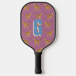Cheetah, pink leopard monogrammed pickleball paddle