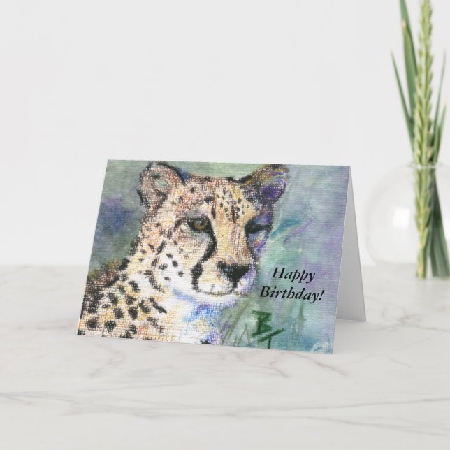 Cheetah Portrait aceo Birthday Card (Front)