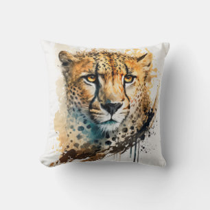 Cheetah Portrait Animal Painting Wildlife Outdoor Throw Pillow