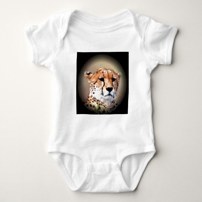 Cheetah Portrait by Full Moon: Nature's Grace Baby Bodysuit (Front)