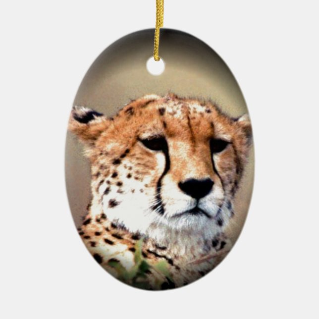 Cheetah Portrait by Full Moon: Nature's Grace Ceramic Ornament (Front)