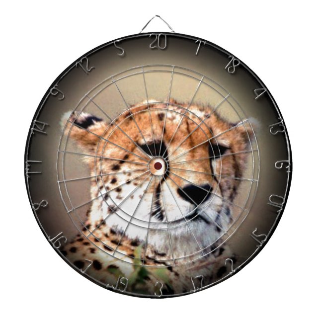 Cheetah Portrait by Full Moon: Nature's Grace Dartboard With Darts (Front)