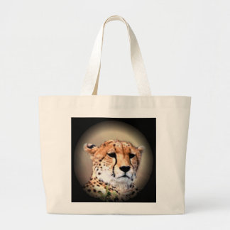 Cheetah Portrait by Full Moon: Nature's Grace Large Tote Bag
