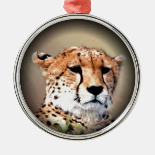 Cheetah Portrait by Full Moon: Nature's Grace Metal Ornament