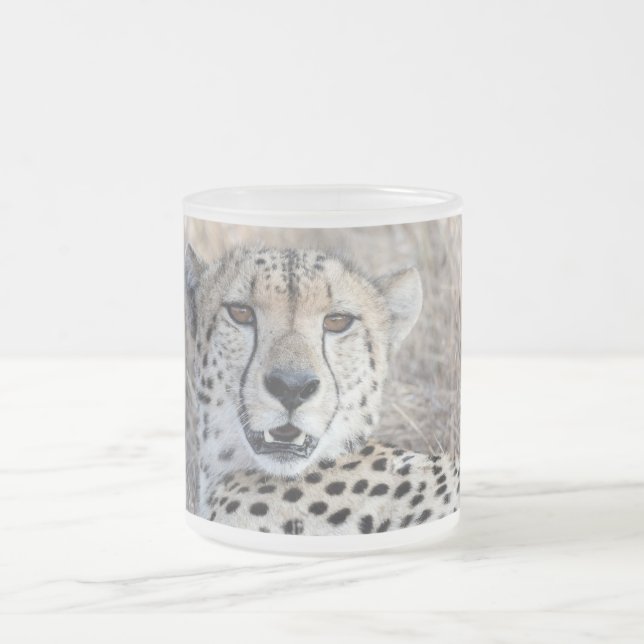 Cheetah Portrait Frosted Glass Coffee Mug (Center)