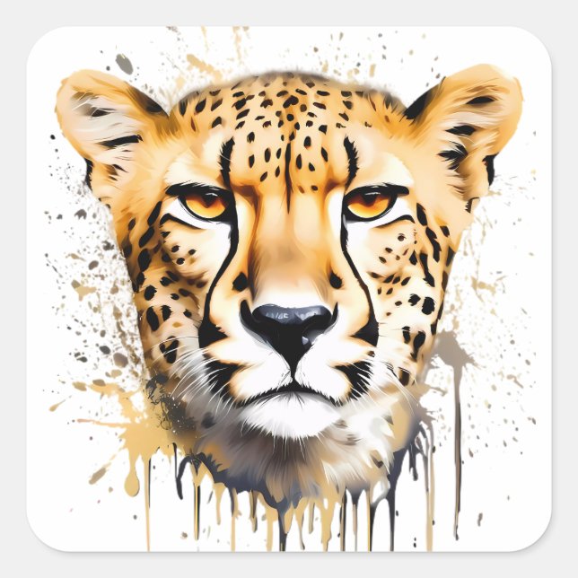 Cheetah Portrait Square Sticker (Front)