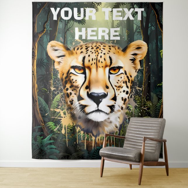 Cheetah Portrait with Jungle Background Tapestry (In Situ)