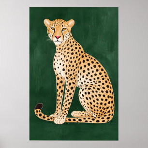 Cheetah Poster, Green Background, Modern Animal Poster