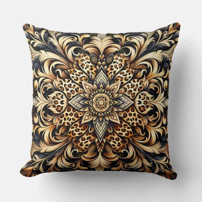 Cheetah Print Acanthus Leaf Floral Petal Accent Throw Pillow (Front)