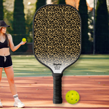 Cheetah Print Animal Pattern Personalized Text Pickleball Paddle by colorfulgalshop at Zazzle