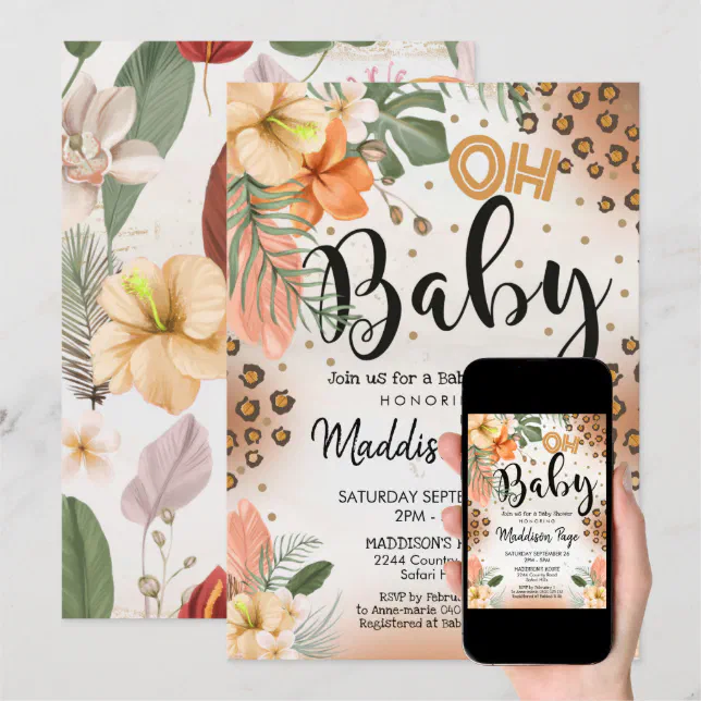 Cheetah Print Baby Shower Invitation Safari Baby | Zazzle