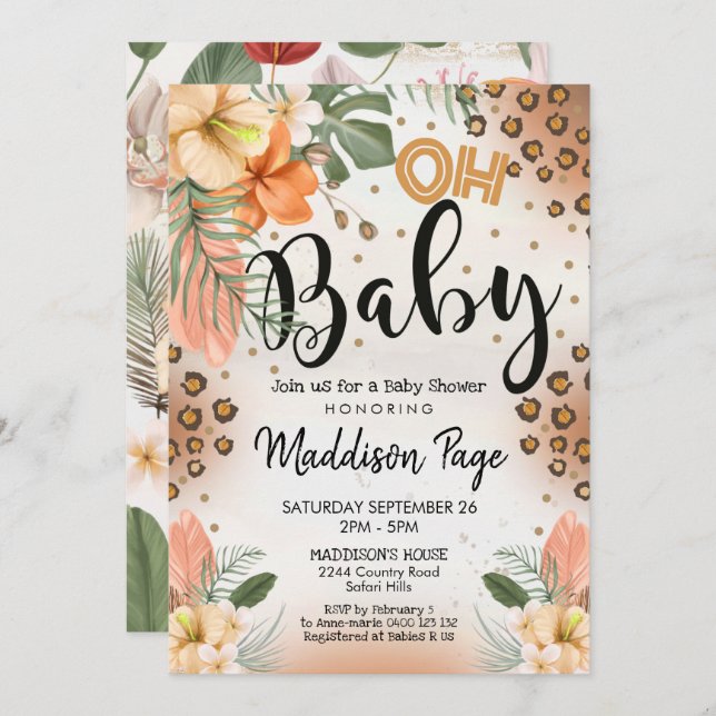 Cheetah Print Baby Shower Invitation Safari Baby (Front/Back)