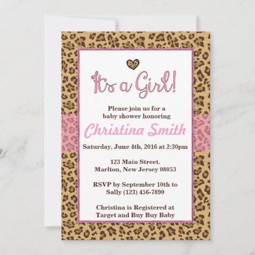 Cheetah Print Baby Shower Invitations for a Girl