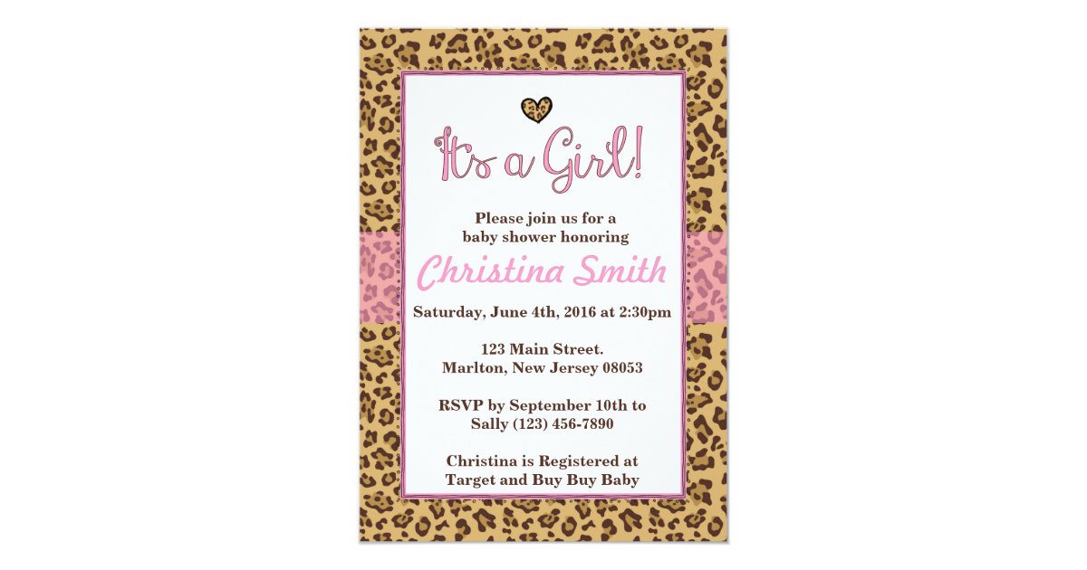 Cheetah Print Baby Shower Invitations for a Girl | Zazzle.com
