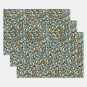 Cheetah Print Blue Background Wrapping Paper Sheets