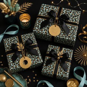 Cheetah Print Blue Background Wrapping Paper Sheets