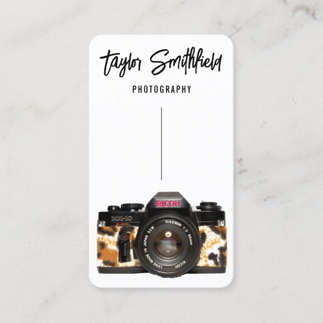 Cheetah Print Camera Photography Business Card (Front)