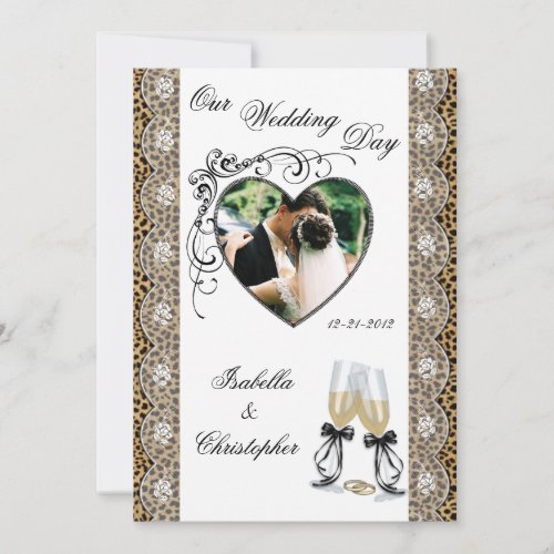 Cheetah Print Champagne Glass Wedding Invitations