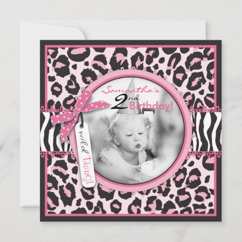 Cheetah Print &amp; Cupcake Photo Template Birthday Custom Invitation