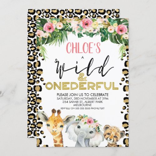 Cheetah Print Floral Onederful Birthday Invitation