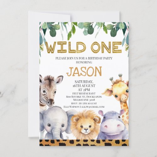 Cheetah Print Foliage Wild One Safari 1st Birthday Invitation