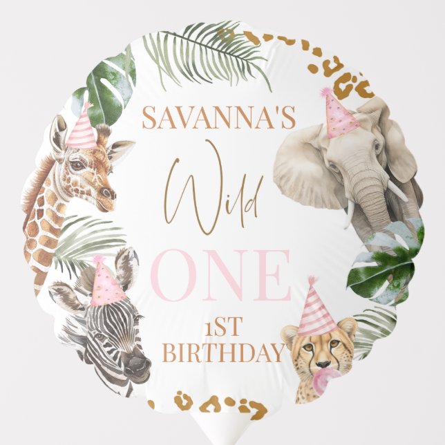 Cheetah Print Girls Safari Wild One 1st Birthday Balloon (Front)