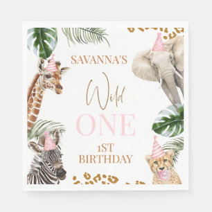 Cheetah Print Girls Safari Wild One 1st Birthday Napkins