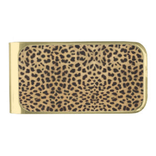 Cheetah Print Gold Finish Money Clip