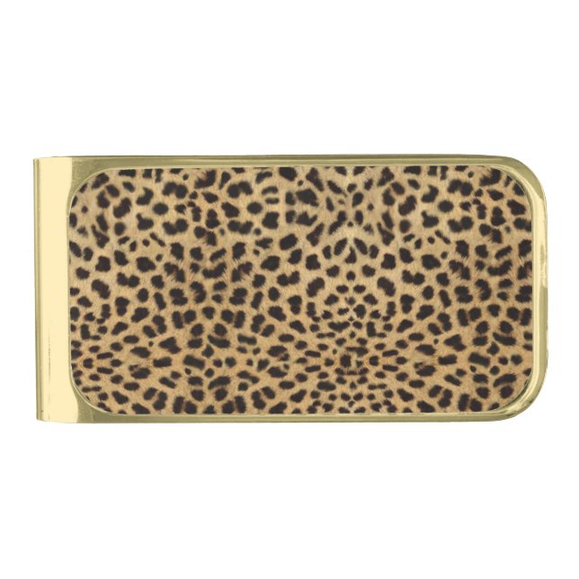 Cheetah Print Gold Finish Money Clip (Front)